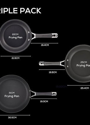 Circulon Radiance Hard Anodized Nonstick Frying / Fry Pan Set / Skillet Set - 8.5 Inch, 10 Inch, and 12.25 Inch , Gray