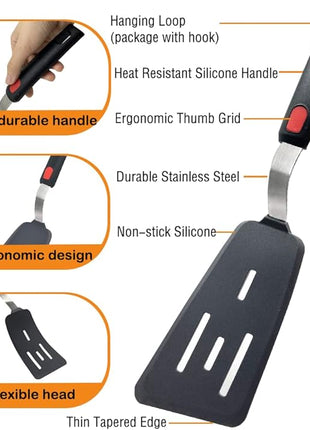 Silicone Spatula Turner Set of 4, Wiztoynia 600°F Heat Resistant Cooking Spatulas for Nonstick Cookware, BPA Free Rubber Spatula Large Kitchen Utensils Set for Egg, Pancake, Burger, Fish