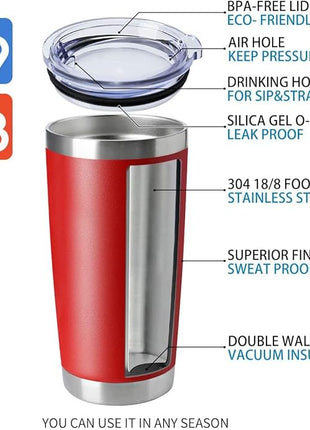 HASLE OUTFITTERS 20oz Tumblers Stainless Steel Mugs with Lid Double Wall Vacuum Insulated Coffee Cups for Cold & Hot Drinks (20oz-Red, 12 Pack)