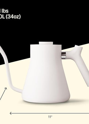 Fellow Stagg Stovetop Pour-Over Coffee and Tea Kettle - Gooseneck Teapot with Precision Pour Spout, Built-In Thermometer, Matte White, 1 Liter