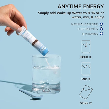 Wake Up Water Energy Drink Mix, Sugar Free Clean Energy Powder with Electrolytes & B Vitamins, Natural Caffeine for Focus & Hydration (15 Pack) - Coconut