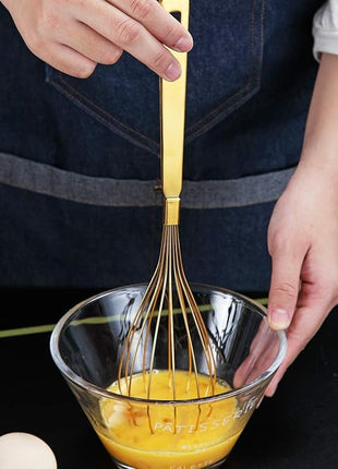 Gold Whisk, Berglander Whisk For Cooking With Titanium Gold Plating, Stainless Steel Balloon Whisk, Sturdy Kitchen Wire Whisk Set for Cooking, Baking, Blending, Beating, Dishwasher Safe, Easy to Clean