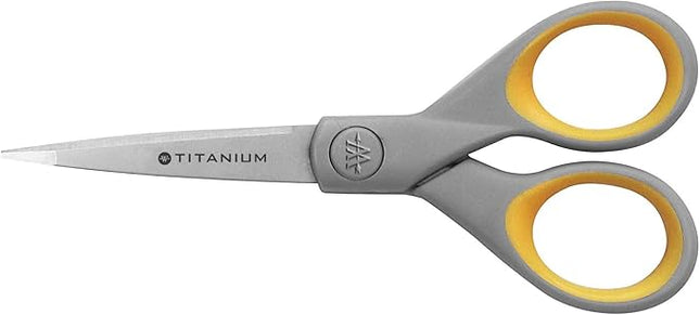 Westcott 13525 5-Inch Pointed Titanium-Bonded Crafting Scissors with Soft Handles, Gray/Yellow