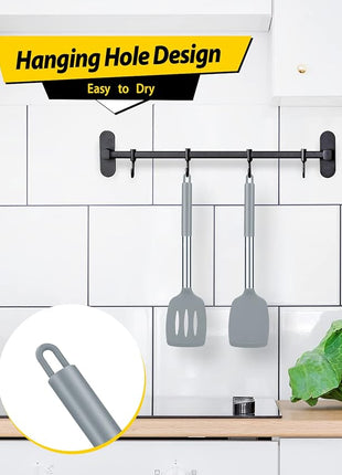 Pack of 2 Silicone Solid Turner, Non Stick Slotted Kitchen Spatulas, High Heat Resistant BPA Free Cooking Utensils, Ideal Cookware for Fish, Eggs, Pancakes(Gray)