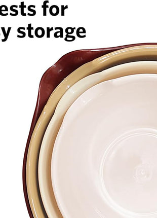 Glad Mixing Bowls with Pour Spout, Set of 4 - Nesting Plastic Bowls (1.2qt, 1.9qt, 2.8qt, and 3qt with Handle) - Non Slip Base, Dishwasher Safe Kitchen Cooking and Baking Supplies, Beige