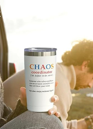 SUNWILL Coffee Tumbler with Lid, Christmas Gifts for Women, Stainless Steel Insulated Mug, CHAOS Coordinator Cups for Birthday, Thank you, Graduation - 20 oz Snow White