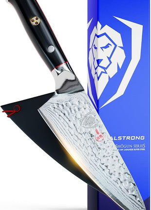 Dalstrong Chef Knife - 6 inch Blade - Shogun Series ELITE - Damascus - Japanese AUS-10V Super Steel - G10 Black Handle - Razor Sharp Kitchen Knife - Hammered Finish Chef's Knife - Sheath
