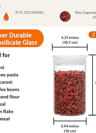 ZENS 37oz Glass Jars Set of 2, Clear Glass Kitchen Canisters with Airtight Lids, Wide Mouth Glass Storage Containers for Cereal, Coffee Beans, Loose Tea