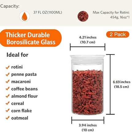 ZENS 37oz Glass Jars Set of 2, Clear Glass Kitchen Canisters with Airtight Lids, Wide Mouth Glass Storage Containers for Cereal, Coffee Beans, Loose Tea