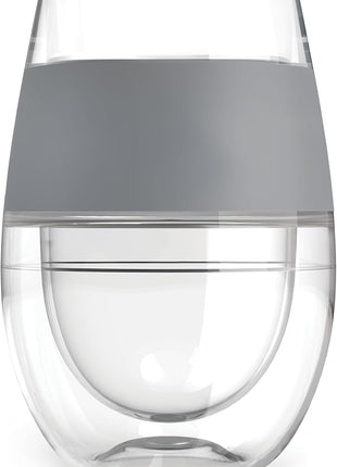 HOST Cooling Cup Plastic Double Wall Insulated Freezable Drink Chilling Tumbler with Freezing Gel Wine Glasses for Red and White Wine, 8.5 oz, Grey Set of 1
