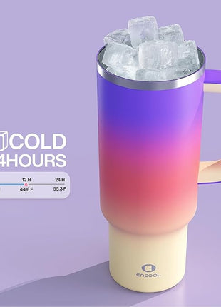 40 oz Tumbler with Handle and Straw: Stainless Steel Insulated Tumbler Keeps Cold for 24 Hours, Leakproof Travel Cup Fits in Cup Holder and BPA-Free, Peach Dream