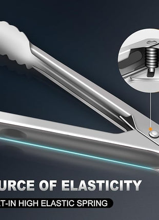 Tongs For Cooking - Heat Resistant 600 Degrees Metal Kitchen Tongs, Heavy Duty Stainless Steel Tongs - Perfect for Food, BBQ Set of 4, 7-9-12 &14 inch Grey