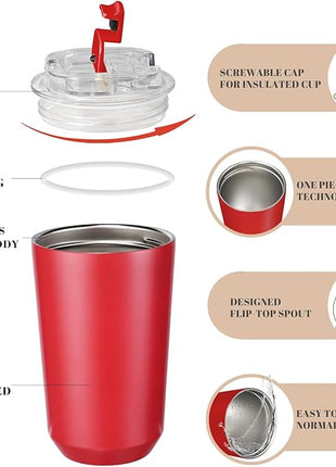 Puraville Insulated Tumblers with Lid, 14 oz Travel Coffee Mug Stainless Steel Vacuum Cup, Leak Proof Reusable Double Walled Coffee Tumbler for Iced and Hot Drinks, Red