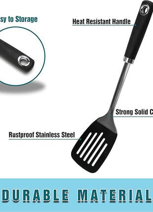 Brushed Slotted Stainless Steel Turner, Metal Spatulas for kitchen Use, Non-Slip Slotted Turner with Ergonomic Handle, Heavy Duty Cooking Utensils for Flipping Grilling Fish Eggs