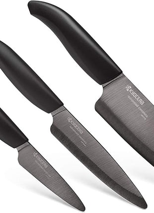 Kyocera FK-3PC-BKBK Ceramic Advanced Knife Set, 5.5" 4.5" 3", Black Handle With Black Blade