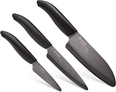 Kyocera FK-3PC-BKBK Ceramic Advanced Knife Set, 5.5" 4.5" 3", Black Handle With Black Blade