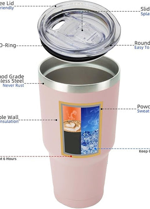 BJPKPK 30 oz Tumbler Cups With Lid And Straw Stainless Steel Double Wall Vacuum Insulated Tumblers For Women and Men Apricot