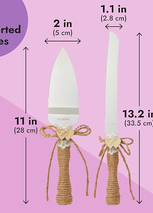 Juvale Wedding Decor Rustic Cake Knife & Server Set with Champagne Flutes - Brown Wood Handles, 13.2in Knife & 11in Server, 7.1oz Flutes - Rustic Wedding Decorations