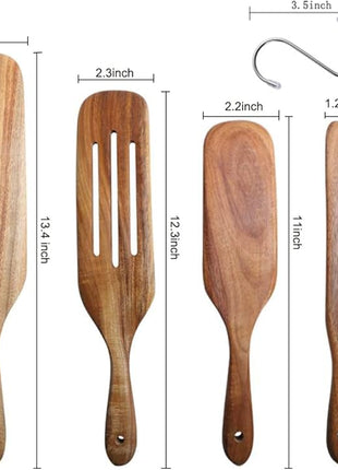 Spurtle Set, Natural Acacia Wooden Kitchen Utensils Set of 4, Wooden Spoons Utensils for Cooking, stirring, Mixing, Serving, spurtles kitchen tools as seen on tv for NonSick Cookware
