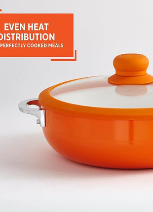 IMUSA USA 2 Piece Orange Ceramic Interior Caldero Set with Orange Silicone Rim and Glass Lid