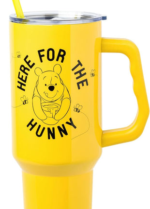 Silver Buffalo Disney Winnie the Pooh Here for the Hunny Stainless Steel Tumbler with Handle and Straw, Fits in Standard Cup Holder, 40 Ounces
