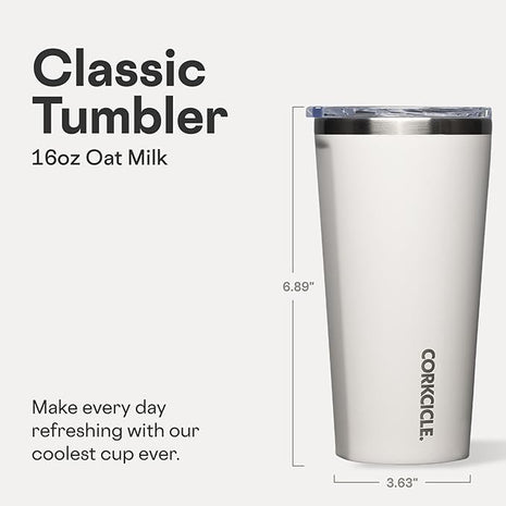 Corkcicle Classic Tumbler - Keeps Drinks Cold for 9 Hours & Hot for 3 - Triple-Insulated Stainless Steel - Holiday Tumbler Gift - 16 oz - Oat Milk