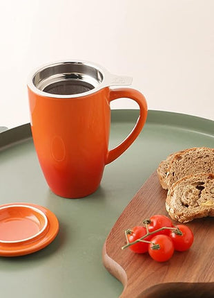 Sweejar Porcelain Tea Mug with Infuser and Lid,Teaware with Filter, Loose Leaf Tea Cup Steeper Maker, 16 Fl Oz for Tea/Coffee/Milk/Women/Office/Home/Gift (Gradient Orange)