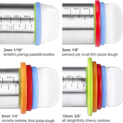 Rolling Pin and Pastry Baking Mat Set, Rolling Pins with Adjustable Thickness Rings, Stainless Steel Dough Roller for Baking Fondant, Pizza, Pie, Pastry, Pasta, Cookies (Purple)