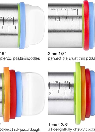 Rolling Pin and Pastry Baking Mat Set, Rolling Pins with Adjustable Thickness Rings, Stainless Steel Dough Roller for Baking Fondant, Pizza, Pie, Pastry, Pasta, Cookies (Blue)