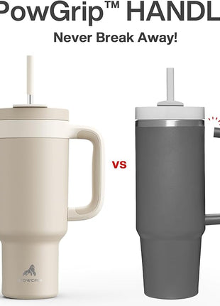 POWCAN 40 oz Tumbler with Handle, 2-in-1 Straw and Sip Lid, Leakproof, Dishwasher Safe, Insulated Stainless Steel Travel Coffee Mug, Keeps Cold for 34 Hours, Fits in Car Cup Holder (Oat)