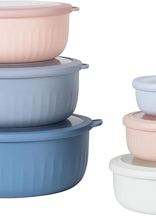 COOK WITH COLOR Prep Bowls with Lids- Wide and Deep Nesting Plastic Small Mixing Bowl Set with Lids, 12 Piece Set - Wide Bowls, Blue/Pink