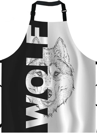 EKOBLA Wolf Aprons Hand Drawn Portrait Tattoo Animal Cool Creative Sketch Art Waterproof Resistant Chef Cooking Kitchen BBQ Adjustable Aprons for Women Men 27x31 Inch