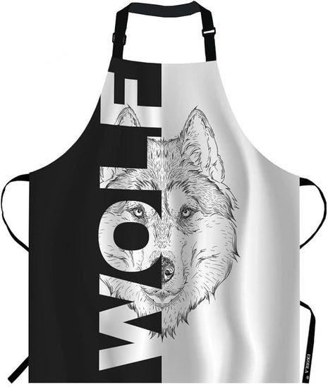EKOBLA Wolf Aprons Hand Drawn Portrait Tattoo Animal Cool Creative Sketch Art Waterproof Resistant Chef Cooking Kitchen BBQ Adjustable Aprons for Women Men 27x31 Inch