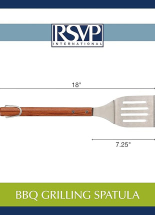RSVP International Endurance BBQ Grill Spatula Flipper, 18" | Flip Burgers & Other Food w/ Long Handle that Keeps Hands Safe from Fire | Made from Stainless Steel & Rosewood