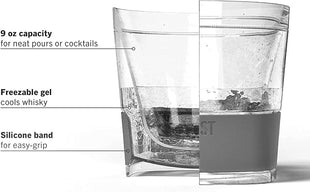 Host Whiskey Freeze Glasses, Double Old Fashioned Glasses, Chill Without Dilution for Brandy, Vodka, Gin, Rum, and Cold Brew Cocktails, Bourbon Gifts for Men, Home Bar, 9 oz, Set of 2, Grey