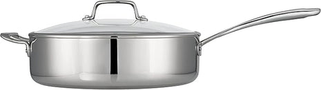 Tramontina Tri-Ply Clad Stainless Steel 6-Quart Saute Pan with Glass Lid, Induction-Ready Cooking Pan, Dishwasher-Safe, NSF-Certified