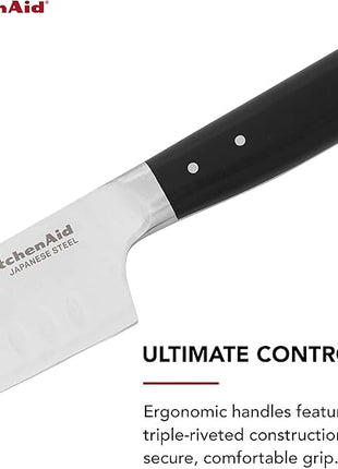 KitchenAid Gourmet Forged Triple Rivet Santoku Knife with Custom-Fit Blade Cover, 7-inch, Sharp Kitchen Knife, High-Carbon Japanese Stainless Steel Blade, Black