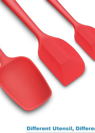 Silicone Spatula 3-piece Set, Ergonomic Handle High Heat-Resistant Spatulas, Non-stick Rubber Spatulas with Stainless Steel Core, Red