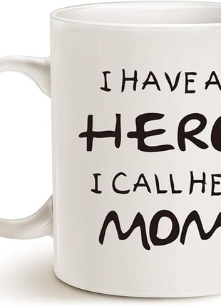 Coffee Mug, Ceramic Hero Mom Mug, Funny Best Mother's Day and Birthday Gift, 14 fl oz, White