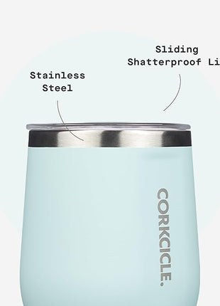 Corkcicle Stemless Wine Tumbler - Keeps Drinks Cold for 6 Hours - Triple-Insulated Stainless Steel - Non-Slip Base - Summer Drinkware Gift - Keeps Drinks Ice Cold - 12 oz - Gloss Powder Blue