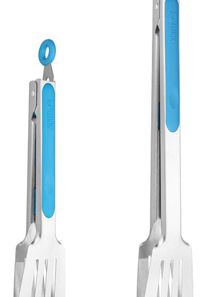 Premium 304 Stainless Steel Barbecue Turners, Heavy Duty Non-Stick BBQ Cooking Kitchen Tongs, 9" and 12" Blue