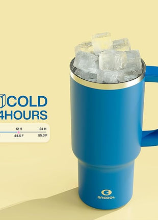 32 oz Tumbler with Handle and Straw: Stainless Steel Insulated Tumbler Keeps Cold for 24 Hours, Leakproof Travel Cup Fits in Cup Holder and BPA-Free,Celtic Blue