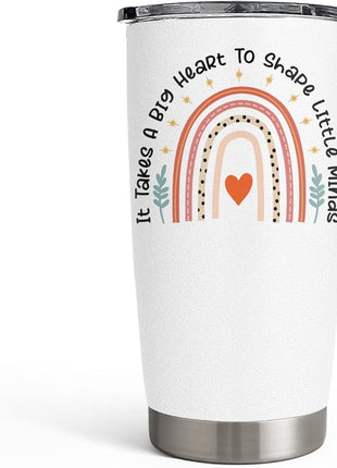 SANDJEST Teacher Tumbler - It Takes Big Heart to Shape Little Minds Travel Coffee Mug Appreciation Gift for Teachers - 20oz Insulated Stainless Steel Tumblers Birthday, Christmas, Back To School Gifts