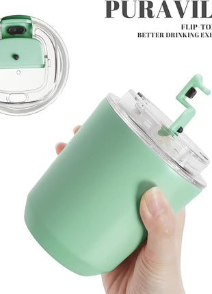 Puraville Insulated Tumblers with Lid, 10 oz Travel Coffee Mug Stainless Steel Vacuum Cup, Leak Proof Reusable Double Walled Coffee Tumbler for Iced and Hot Drinks, Green