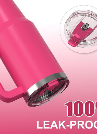 40 oz Tumbler with Handle,Tumbler with Lid and Straw,Double Wall Insulated Cup Stainless Steel Travel Mug(Cold for 34 Hours),Water Bottle for Iced Tea,Coffee,Cold Beverages(Gloss Pink)