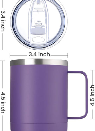 MEWAY 12oz Coffee Mug With Handle 8 Pack Bulk,Stainless Steel Insulated Travel Tumblers With Sliding Lid,Double Wall Vacuum Camping Cup for Hot & Cold Drinks Tea (Purple,Set of 8)