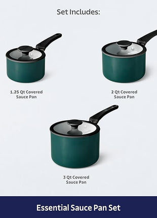 Tramontina Ceramic Non Stick 6-Piece Nesting Sauce Pan Set with Lids - Stackable Nonstick Cookware Set, Dishwasher and Oven Safe, Teal
