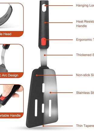 Hotec Silicone Spatula Turner for Nonstick Cookware, Cooking Spatulas 600°F Heat Resistant Large Flexible Rubber Spatula Set of 3, Kitchen Utensils for Flipping Eggs, Burgers, Pancakes, Crepes