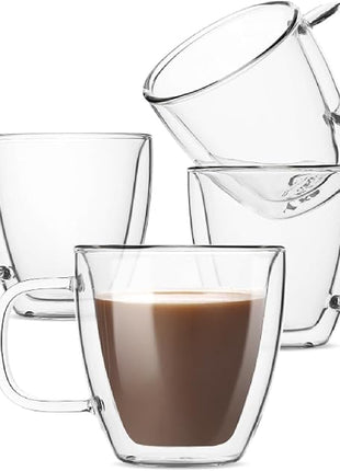 BTaT- Espresso Cups, Espresso Coffee Cups, Set of 4 (5 oz, 150 ml), Glass Coffee Mugs, Double Wall Glass Cups, Cappuccino Cups, Latte Cups, Latte Mug, Clear Coffee Cup, Espresso Glass, Glass Tea Cups