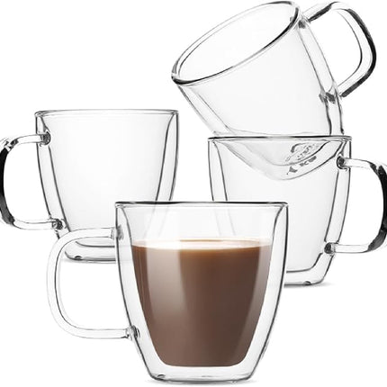 BTaT- Espresso Cups, Espresso Coffee Cups, Set of 4 (5 oz, 150 ml), Glass Coffee Mugs, Double Wall Glass Cups, Cappuccino Cups, Latte Cups, Latte Mug, Clear Coffee Cup, Espresso Glass, Glass Tea Cups